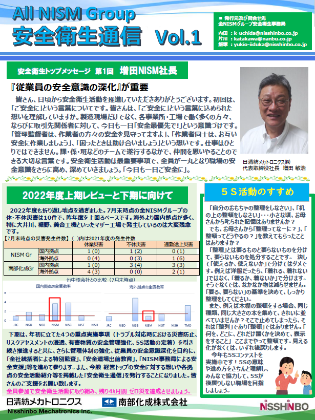 Health and Safety Newsletter Vol.1 (in Japanese)