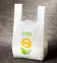 A biodegradable plastic shopping bag using Carbodilite