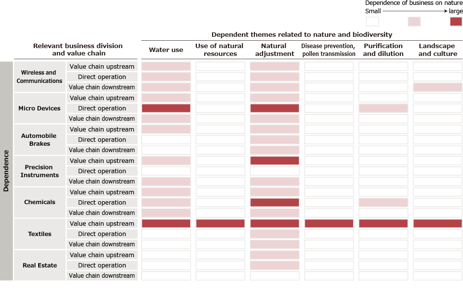 Heat map of our business and nature-related themes (dependencies)