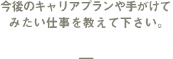 今後のキャリアプランや手がけてみたい仕事を教えて下さい。